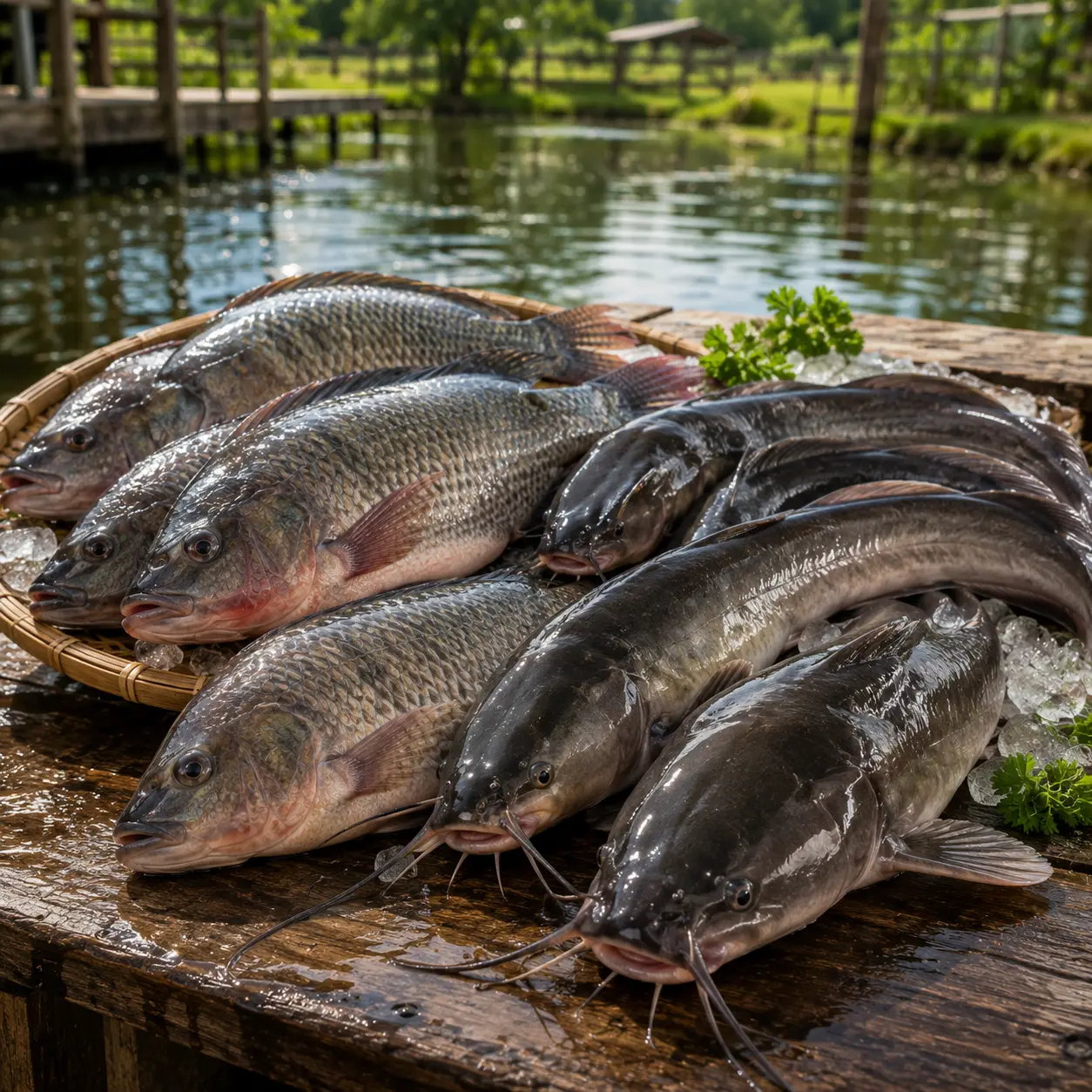 Fresh tilapia and catfish from Two Fish Five Loaves Fish Farm Coldspring Texas