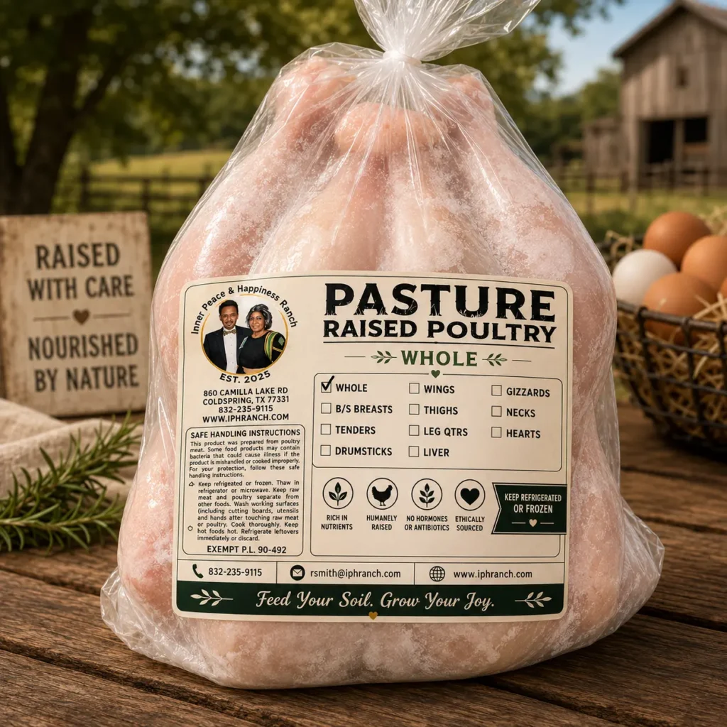 pasture raised whole chicken inner peace happiness ranch coldspring texas