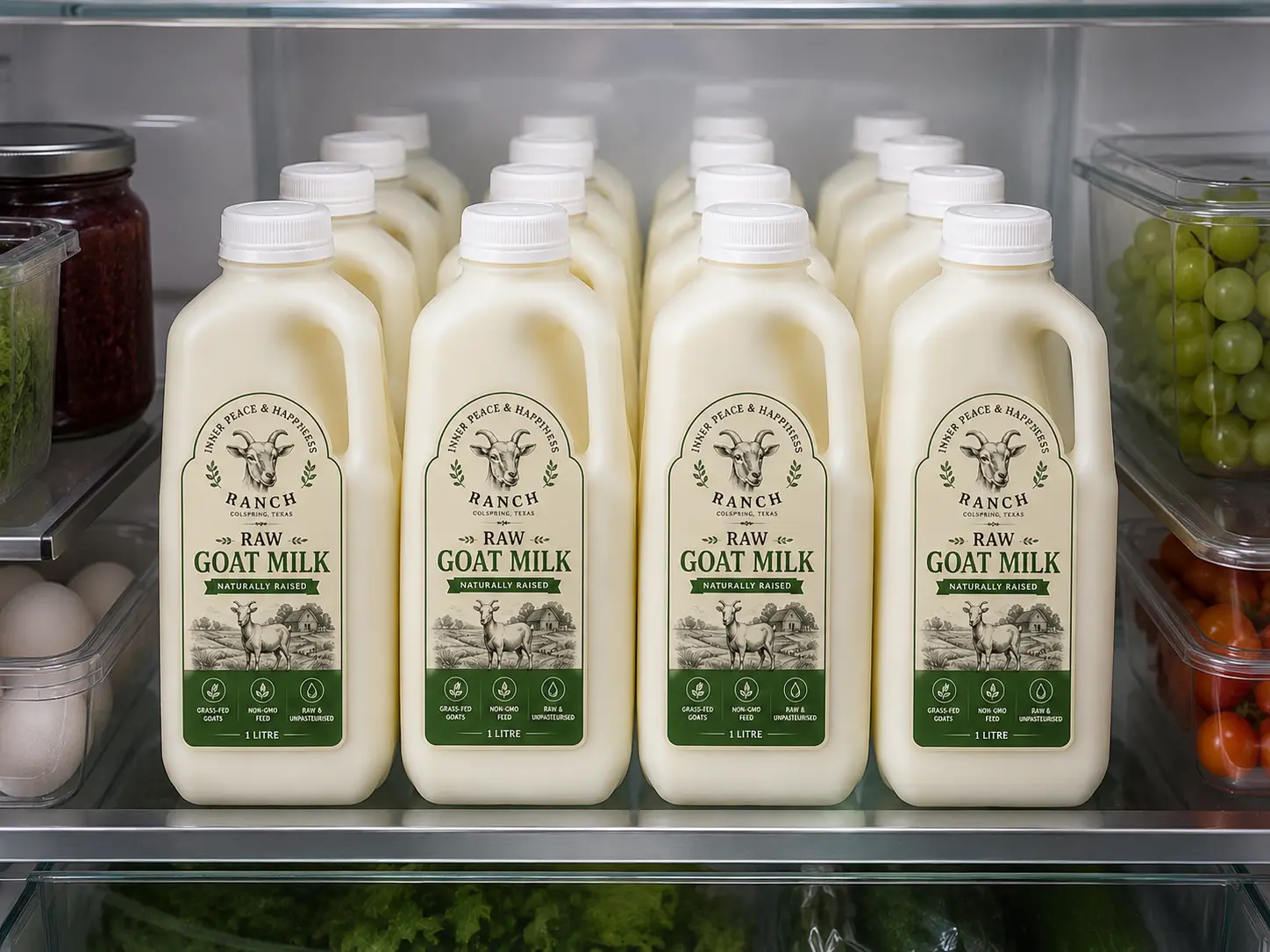 Raw goat milk from Doc's Dairy Farm Inner Peace Happiness Ranch Coldspring Texas