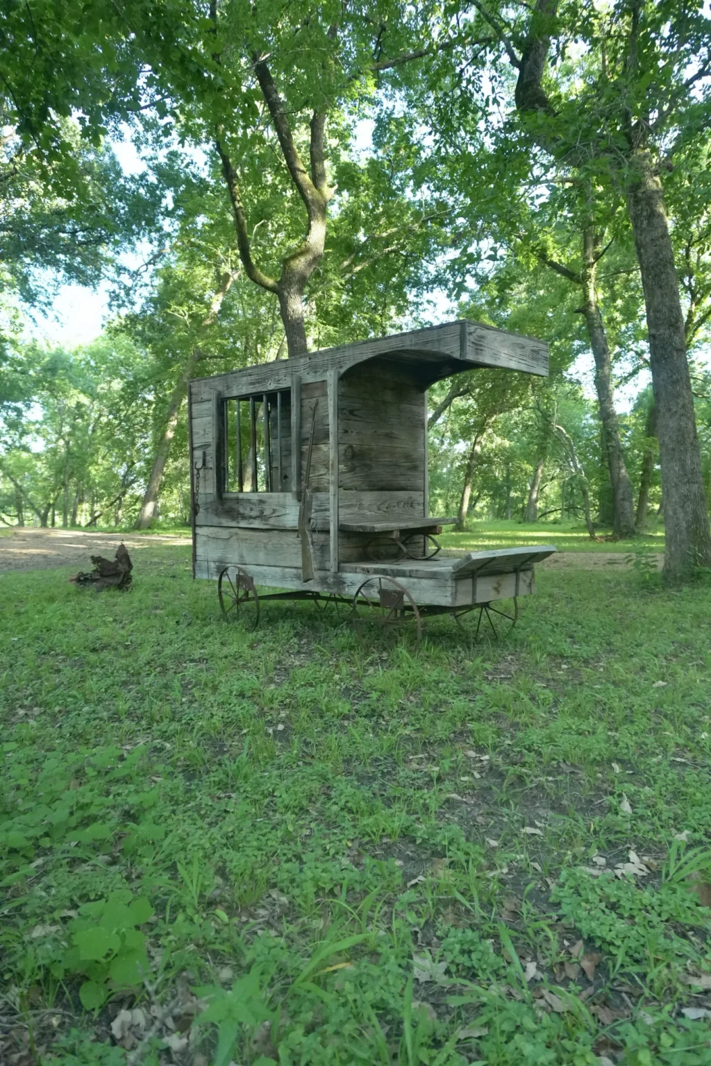Rustic wooden wagon at Inner Peace and Happiness Ranch