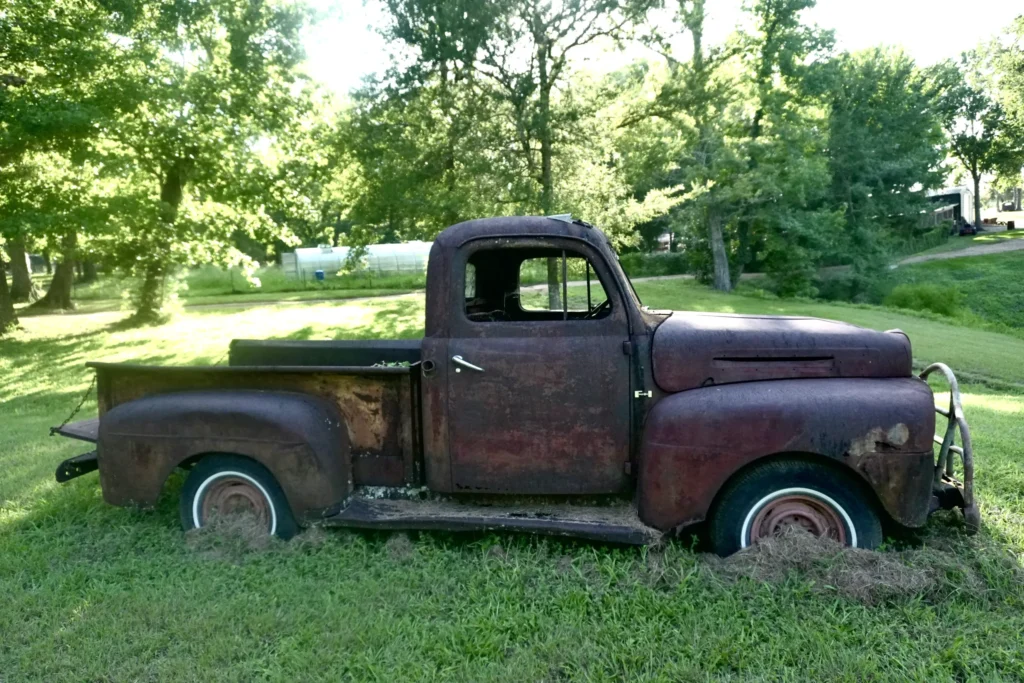 Vintage rustic pickup truck at Inner Peace and Happiness Ranch